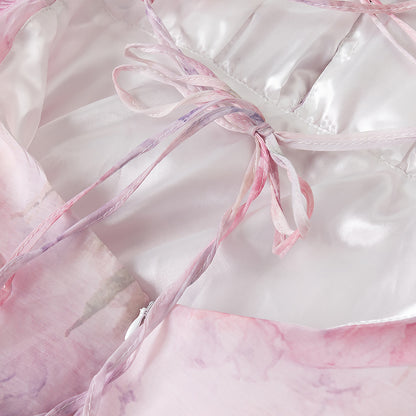 TGC “Fleur Grace” Spaghetti Strap Dress | Super Feminine Floral Waist-Tie Vacation Mini Dress