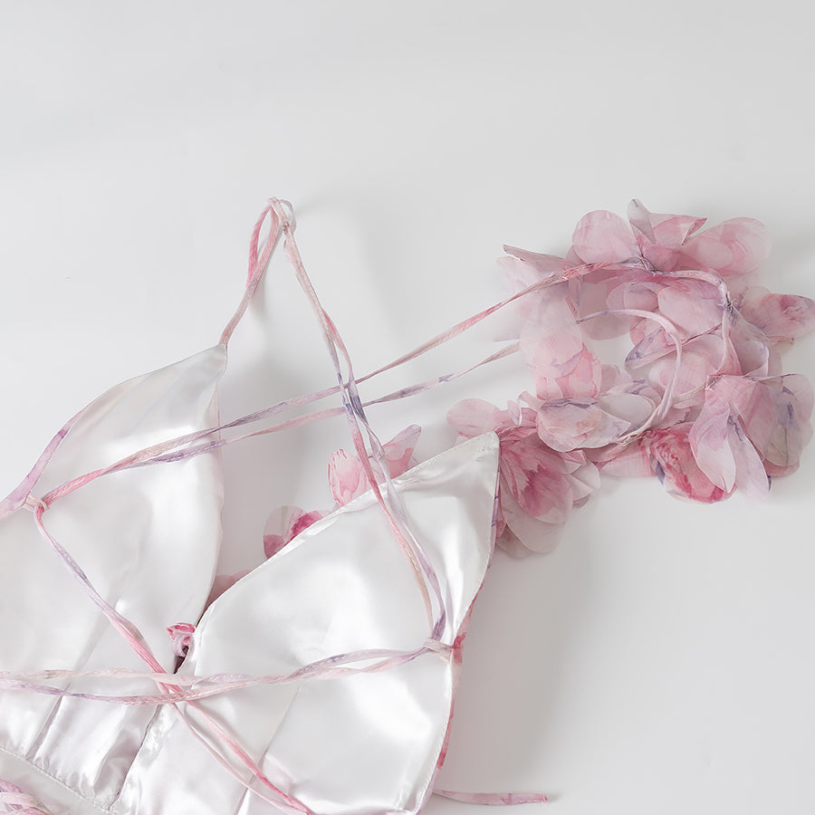 TGC “Fleur Grace” Spaghetti Strap Dress | Super Feminine Floral Waist-Tie Vacation Mini Dress