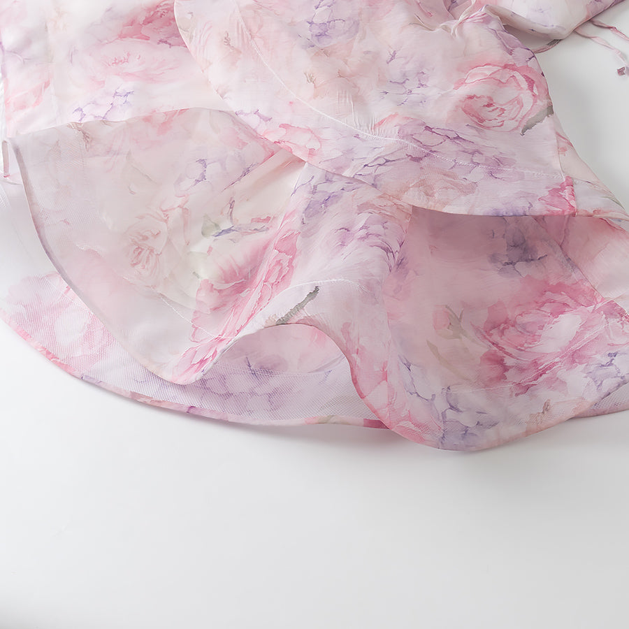 TGC “Fleur Grace” Spaghetti Strap Dress | Super Feminine Floral Waist-Tie Vacation Mini Dress