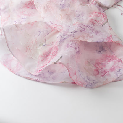 TGC “Fleur Grace” Spaghetti Strap Dress | Super Feminine Floral Waist-Tie Vacation Mini Dress