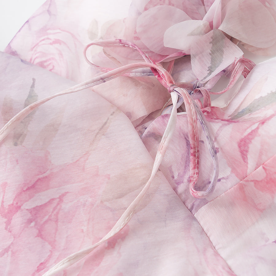 TGC “Fleur Grace” Spaghetti Strap Dress | Super Feminine Floral Waist-Tie Vacation Mini Dress