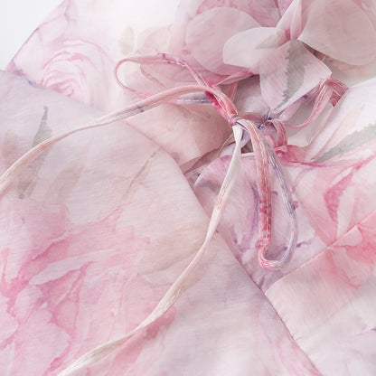 TGC “Fleur Grace” Spaghetti Strap Dress | Super Feminine Floral Waist-Tie Vacation Mini Dress