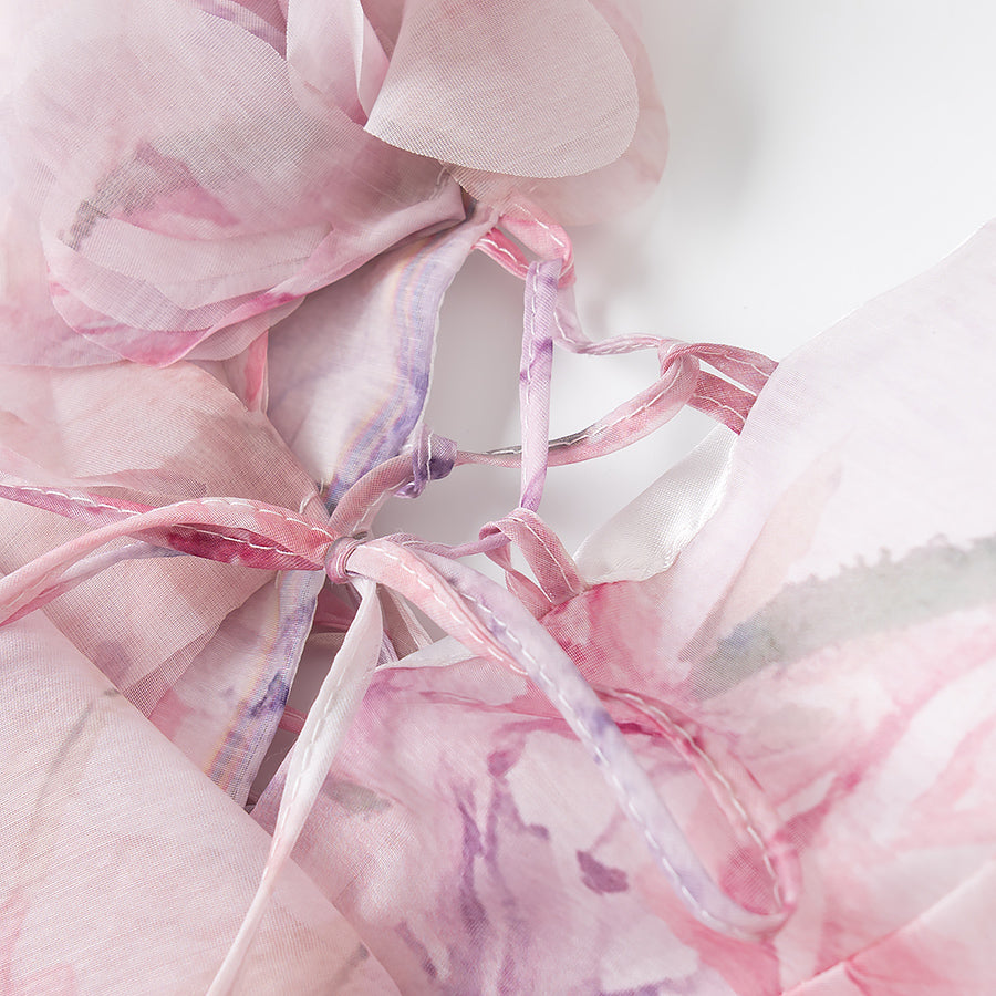 TGC “Fleur Grace” Spaghetti Strap Dress | Super Feminine Floral Waist-Tie Vacation Mini Dress