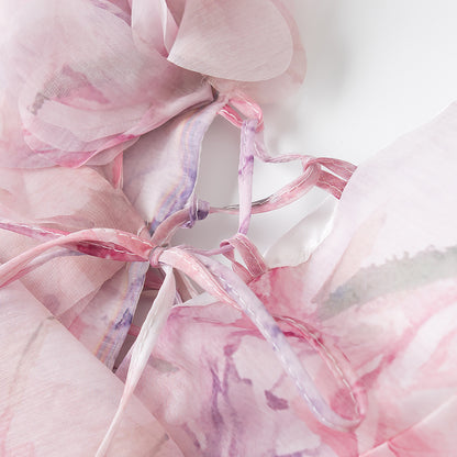 TGC “Fleur Grace” Spaghetti Strap Dress | Super Feminine Floral Waist-Tie Vacation Mini Dress