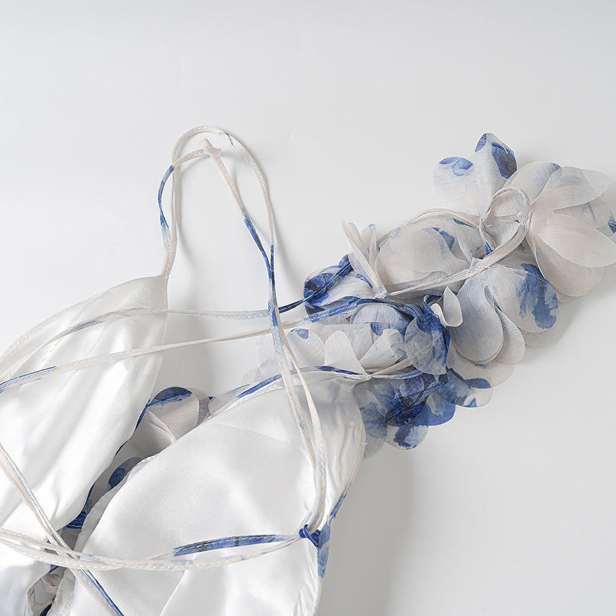 TGC “Fleur Grace” Spaghetti Strap Dress | Super Feminine Floral Waist-Tie Vacation Mini Dress