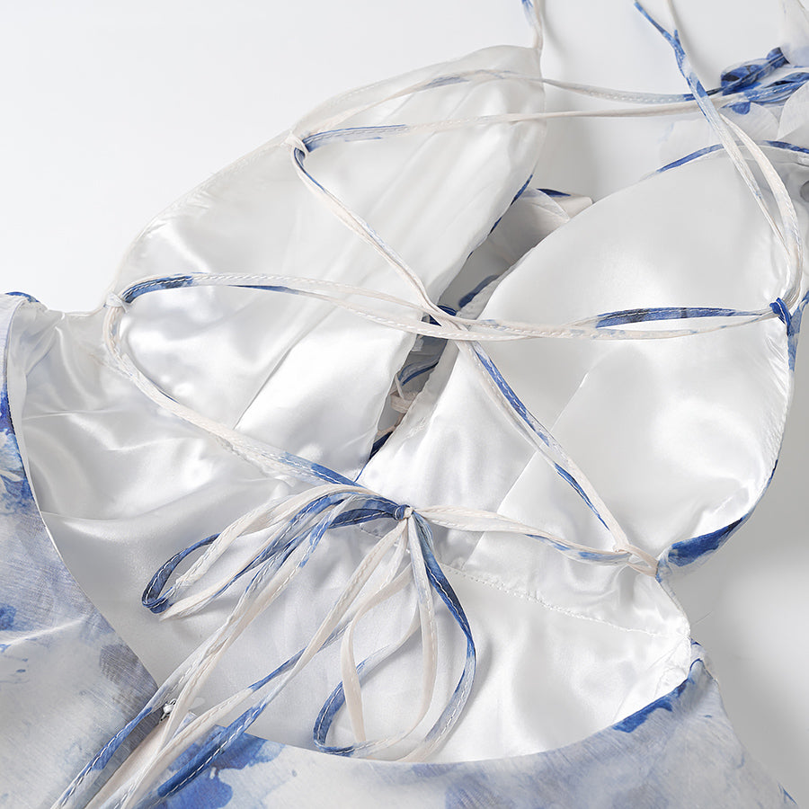 TGC “Fleur Grace” Spaghetti Strap Dress | Super Feminine Floral Waist-Tie Vacation Mini Dress