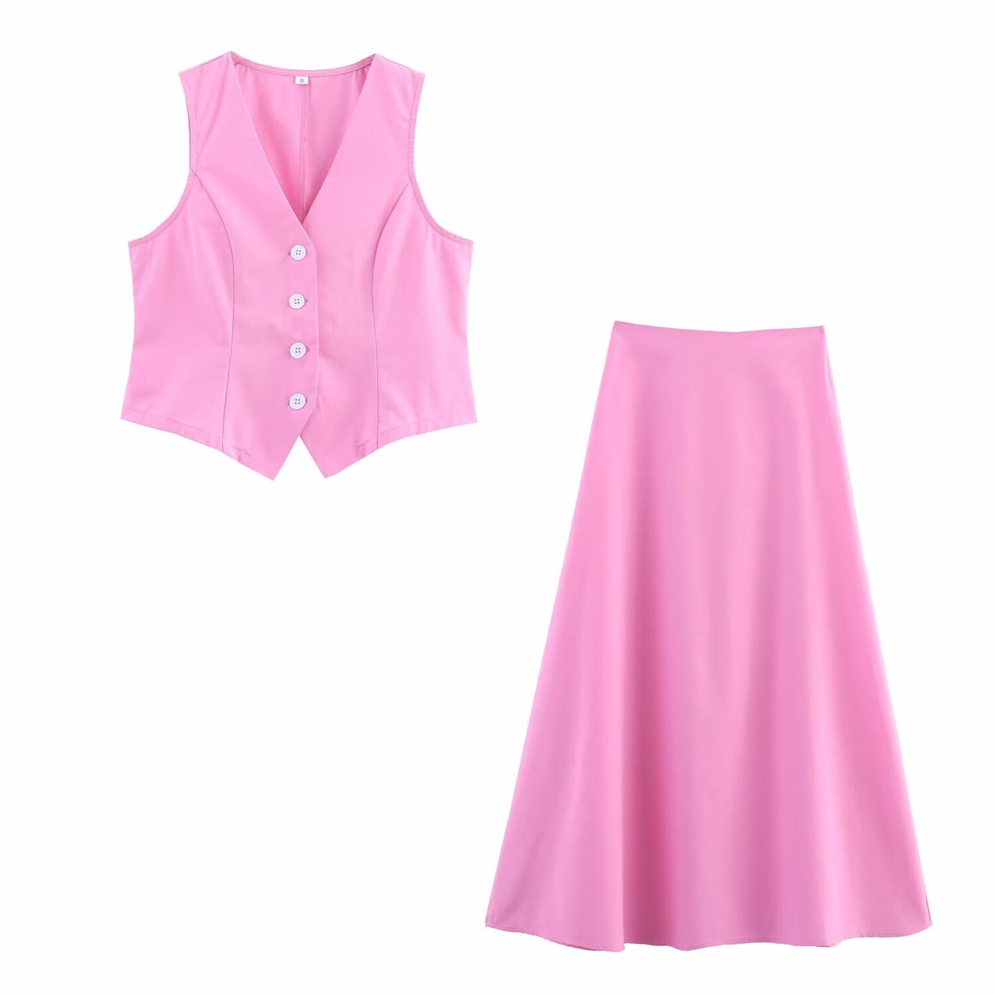 Summer Simplicity” V-Neck Vest & High Waist Midi Skirt Set | Sleeveless Office Chic 2-Piece