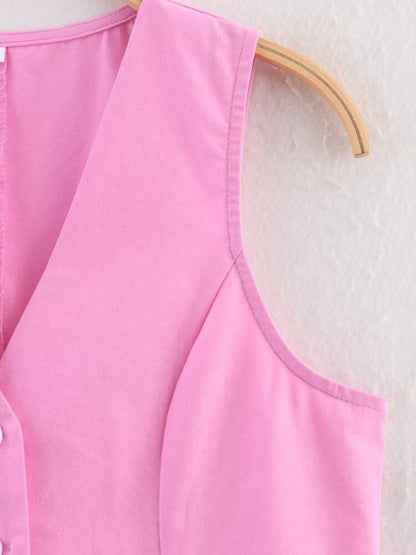 Summer Simplicity” V-Neck Vest & High Waist Midi Skirt Set | Sleeveless Office Chic 2-Piece