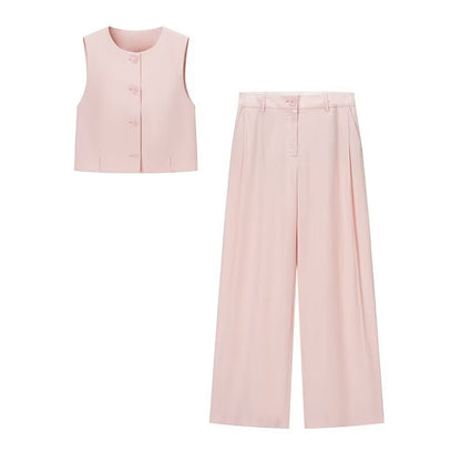 [TGC “Effortless Grace” Summer Vest & Pleated Trousers Set | Office Chic Minimalist Style]