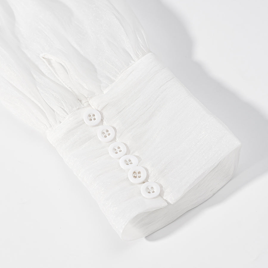 [TGC “Bold Grace” Vintage Plunge Blouse & Pleated Mini Skirt Set | Elegant Backless Two-Piece]