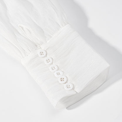 [TGC “Bold Grace” Vintage Plunge Blouse & Pleated Mini Skirt Set | Elegant Backless Two-Piece]