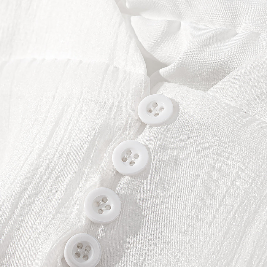 [TGC “Bold Grace” Vintage Plunge Blouse & Pleated Mini Skirt Set | Elegant Backless Two-Piece]