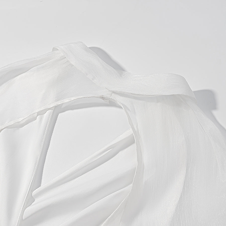 [TGC “Bold Grace” Vintage Plunge Blouse & Pleated Mini Skirt Set | Elegant Backless Two-Piece]