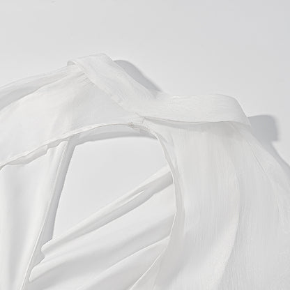 [TGC “Bold Grace” Vintage Plunge Blouse & Pleated Mini Skirt Set | Elegant Backless Two-Piece]