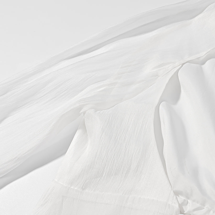 [TGC “Bold Grace” Vintage Plunge Blouse & Pleated Mini Skirt Set | Elegant Backless Two-Piece]