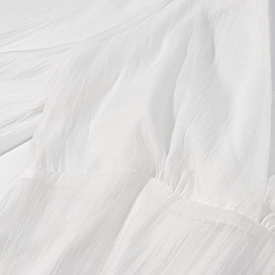 [TGC “Bold Grace” Vintage Plunge Blouse & Pleated Mini Skirt Set | Elegant Backless Two-Piece]