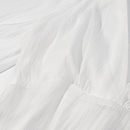 [TGC “Bold Grace” Vintage Plunge Blouse & Pleated Mini Skirt Set | Elegant Backless Two-Piece]