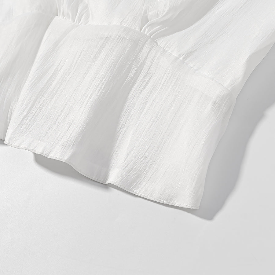 [TGC “Bold Grace” Vintage Plunge Blouse & Pleated Mini Skirt Set | Elegant Backless Two-Piece]