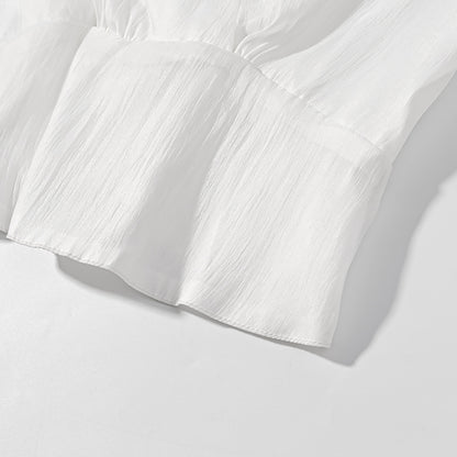 [TGC “Bold Grace” Vintage Plunge Blouse & Pleated Mini Skirt Set | Elegant Backless Two-Piece]