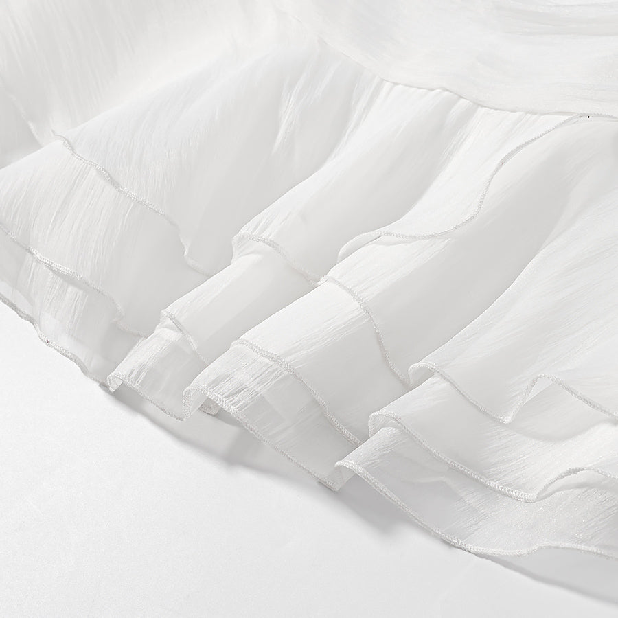 [TGC “Bold Grace” Vintage Plunge Blouse & Pleated Mini Skirt Set | Elegant Backless Two-Piece]