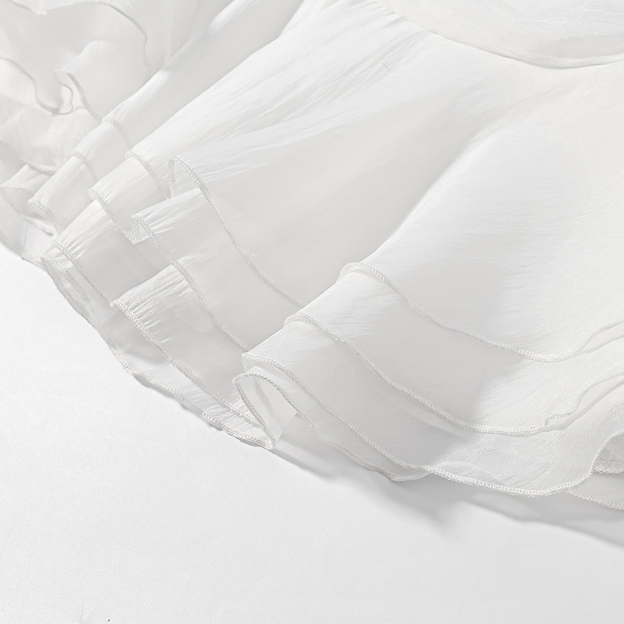 [TGC “Bold Grace” Vintage Plunge Blouse & Pleated Mini Skirt Set | Elegant Backless Two-Piece]