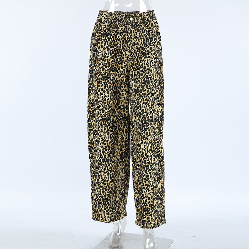TGC “Wild Form” Cotton Leopard Print Pants | Slim-Fit Tapered Casual Trousers for Women