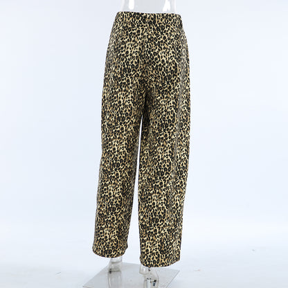 TGC “Wild Form” Cotton Leopard Print Pants | Slim-Fit Tapered Casual Trousers for Women