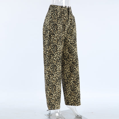 TGC “Wild Form” Cotton Leopard Print Pants | Slim-Fit Tapered Casual Trousers for Women