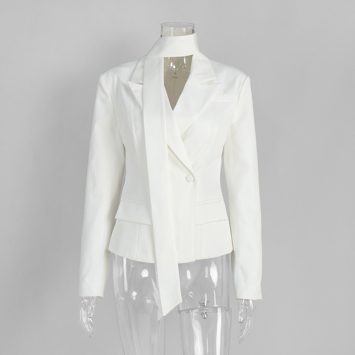 [Grace Bow Blazer] | Elegant Ribbon-Waist Short Office Coat – Double Breasted Women’s Blazer by TGC