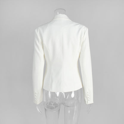 [Grace Bow Blazer] | Elegant Ribbon-Waist Short Office Coat – Double Breasted Women’s Blazer by TGC
