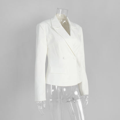 [Grace Bow Blazer] | Elegant Ribbon-Waist Short Office Coat – Double Breasted Women’s Blazer by TGC