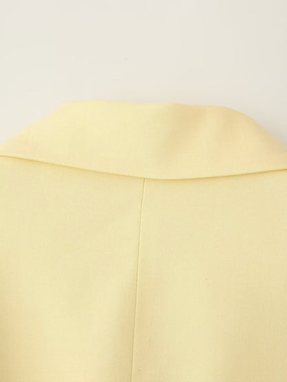 TGC “Grace in Bloom” Wide Shoulder Belted Blazer | Pastel Yellow & Baby Blue