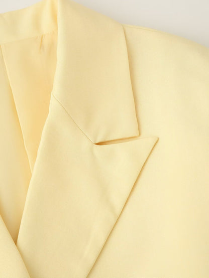 TGC “Grace in Bloom” Wide Shoulder Belted Blazer | Pastel Yellow & Baby Blue