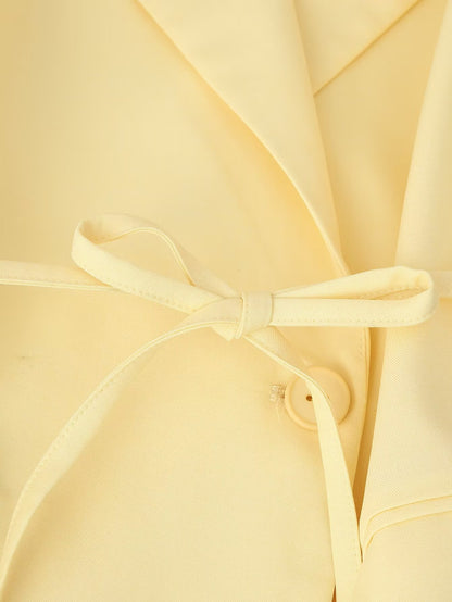 TGC “Grace in Bloom” Wide Shoulder Belted Blazer | Pastel Yellow & Baby Blue