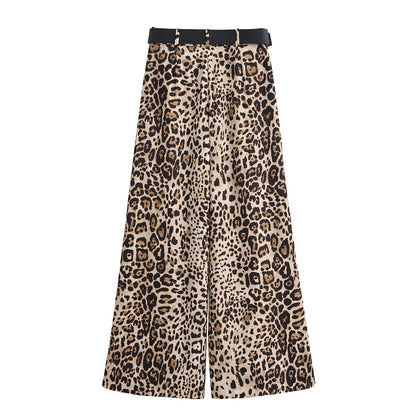 Luxe Belted Satin Trousers” | Casual Wide Leg Animal Print Pants with Pockets