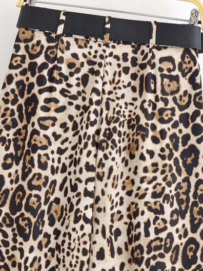 Luxe Belted Satin Trousers” | Casual Wide Leg Animal Print Pants with Pockets
