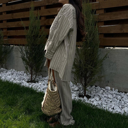 Christmas Outfit, Striped Long Sleeve Shirt Wide Leg Pants Outfit 2-piece Set