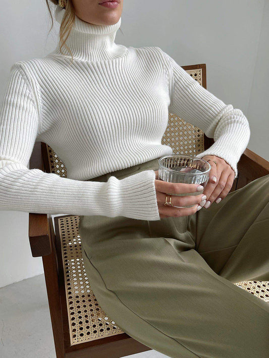 Lengthened Turtleneck Sweater - Slim Fit Ribbed Pullover for Autumn & Winter | Casual Basic Style