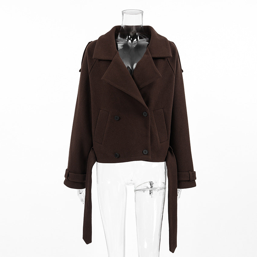 TGC “Mocha Reverie” Woolen Coat | Elegant Double-Breasted Office Chic Coat