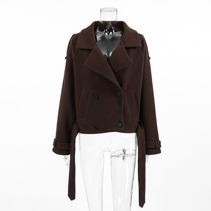 TGC “Mocha Reverie” Woolen Coat | Elegant Double-Breasted Office Chic Coat