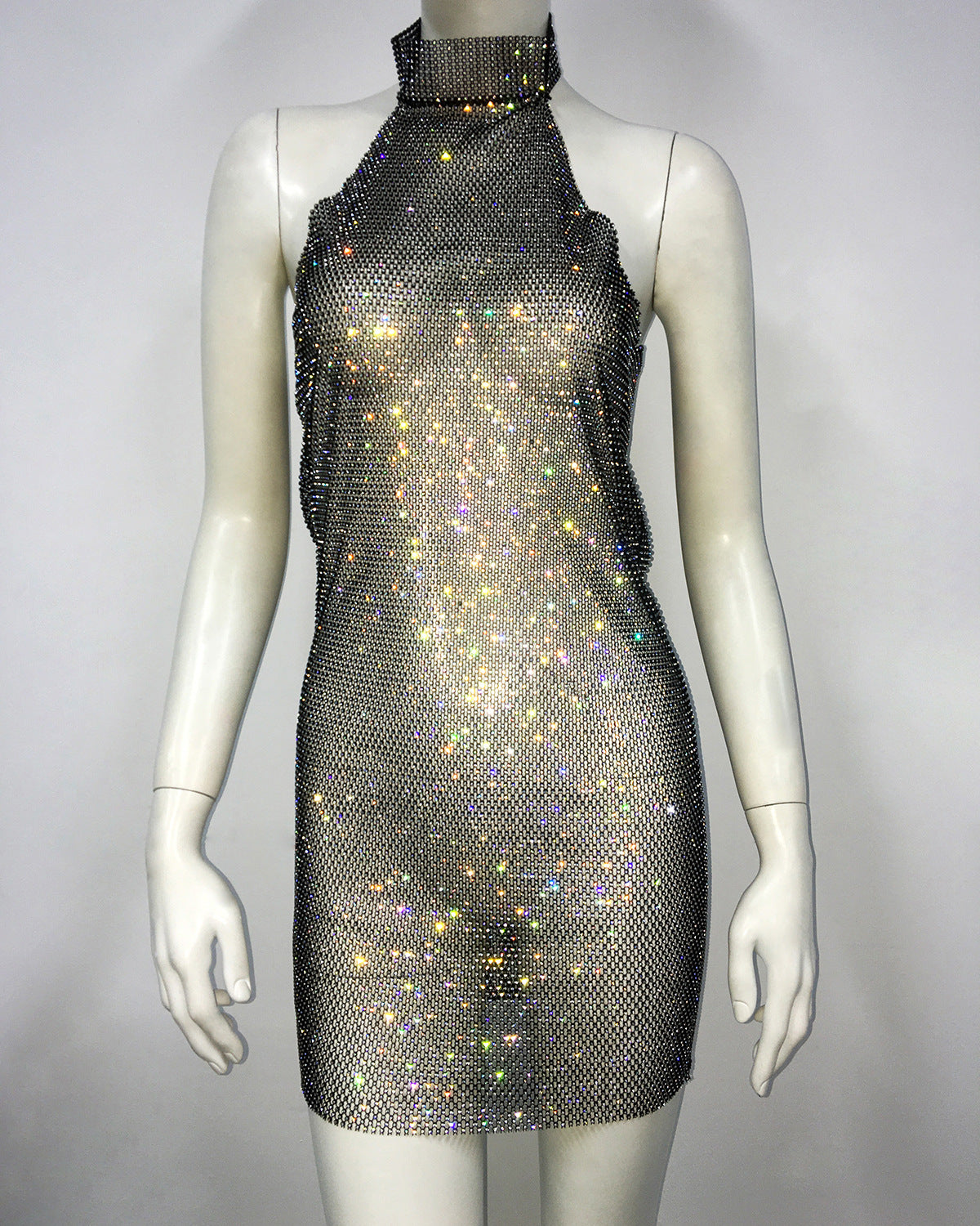 NYE Outfits 2024 | Winter Glam Glitter Rhinestone Halter Mini Dress
