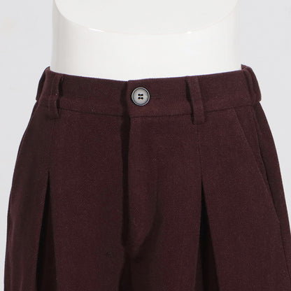 Winter Outfits | Capsule Wardrobe Elegant Burgundy Waist-Tight Top & Loose Wide-Leg Pants Two-Piece Set