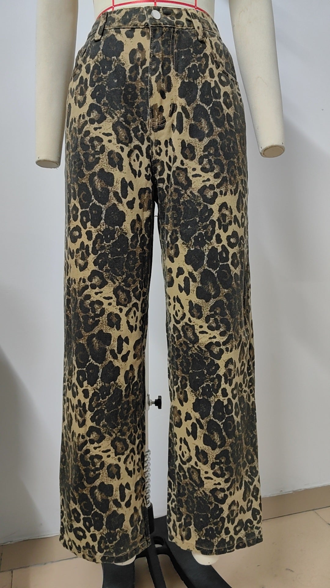 2024 Fashion Trends, Leopard Denim Straight Leg Trousers Pants