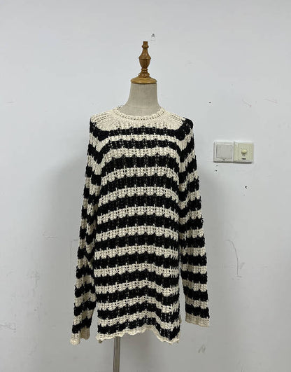 2023 Fashion Trends |  Striped Crochet Jersey Sweater Beach Dress