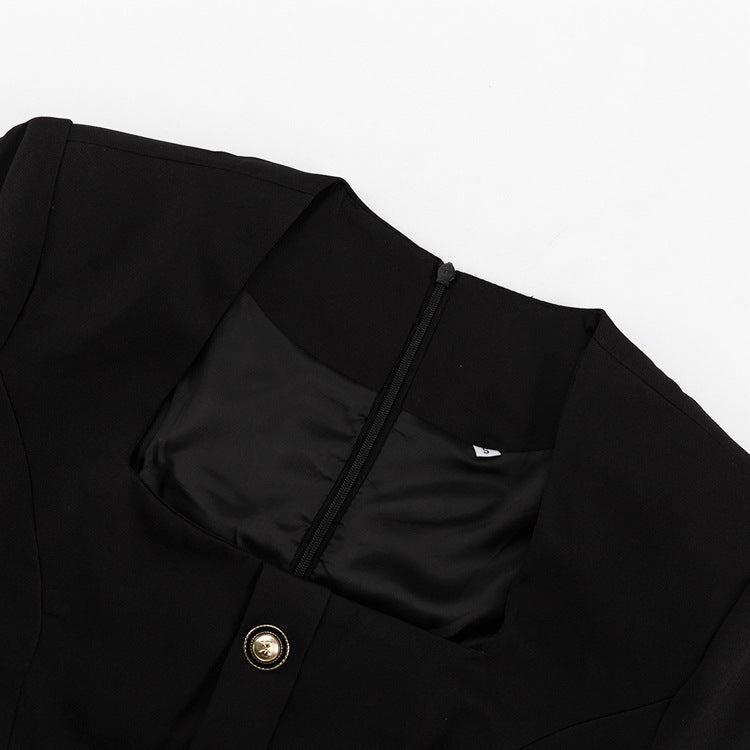 TGC “Noir Contour” Set | Square-Neck Cardigan & Midi Skirt