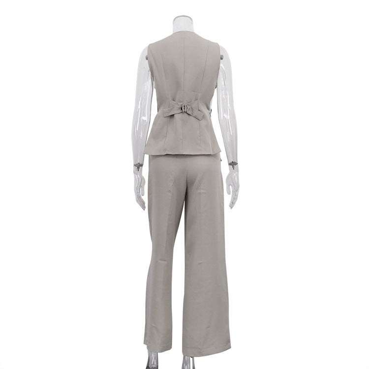 Serene Grace 3-Piece Power Blazer Wide Leg Pants Set