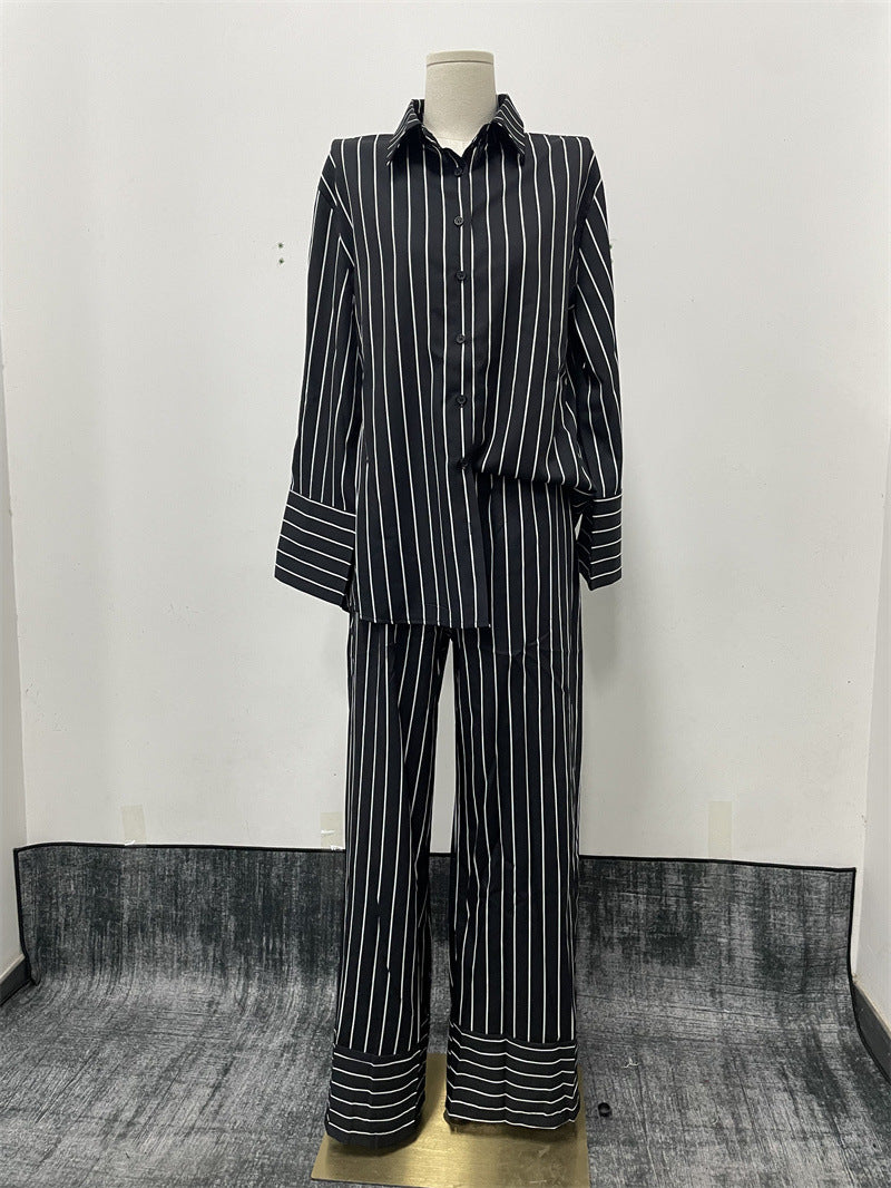 Winter Outfit , Fall Black Striped Outfit 2-piece Set