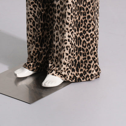 2024 Fashion Trends, Leopard High Waist Wide Leg Casual Pants