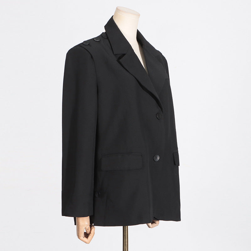 TGC FASHION Fall Outfits 2024 | Shoulder Button Cut Out Collar Black Blazer