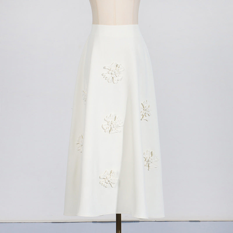 [Fleur Élevée Set] | Sexy 3D Floral Strap Crop Top & High Waist Midi Skirt – Elegant Summer Two-Piece by TGC